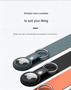 brown PU leather AirTag keychain