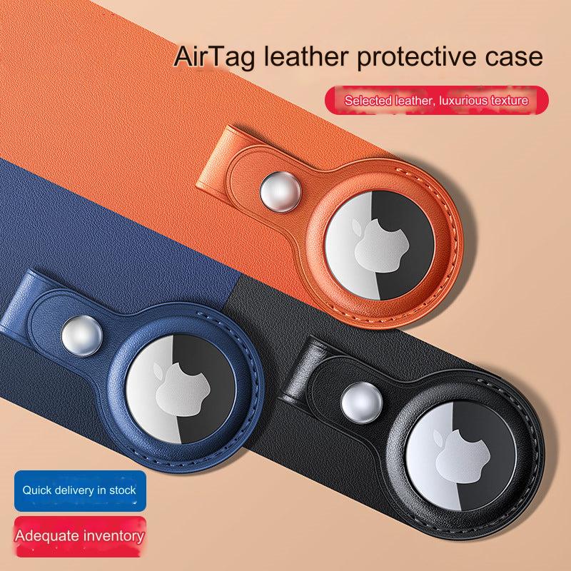 navy blue AirTag holder showing features