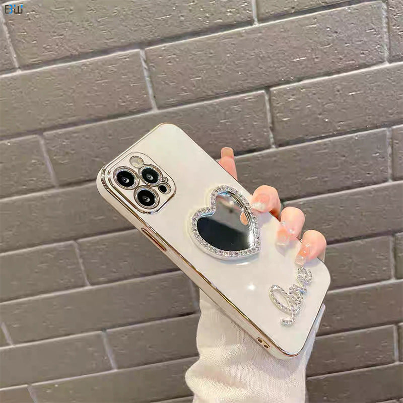 White heart mirror phone case flat lay image