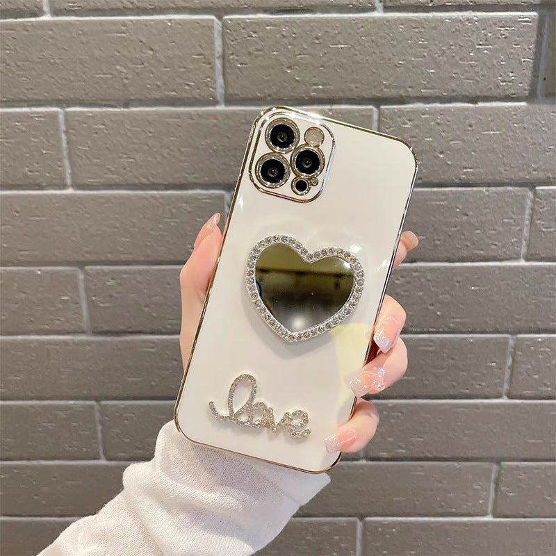 Heart Mirror TPU Phone Case with bling crystals