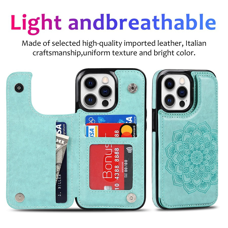 Stylish Magnetic Wallet Case for iPhone 15 in Green