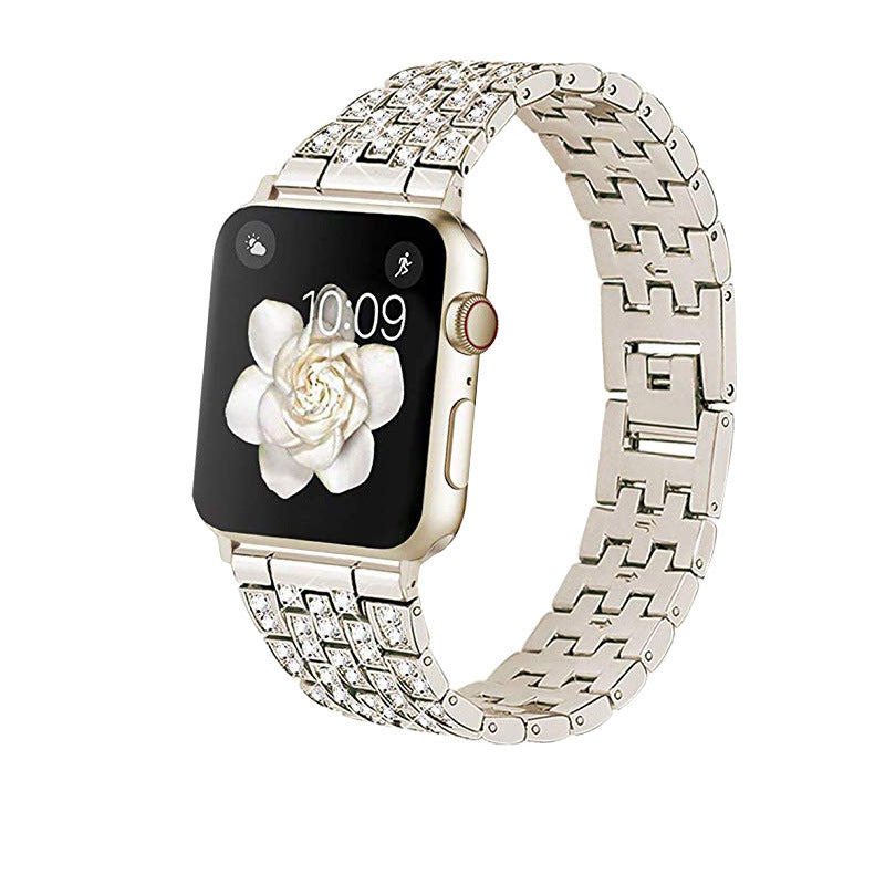 Stylish diamond-studded watch band on wrist