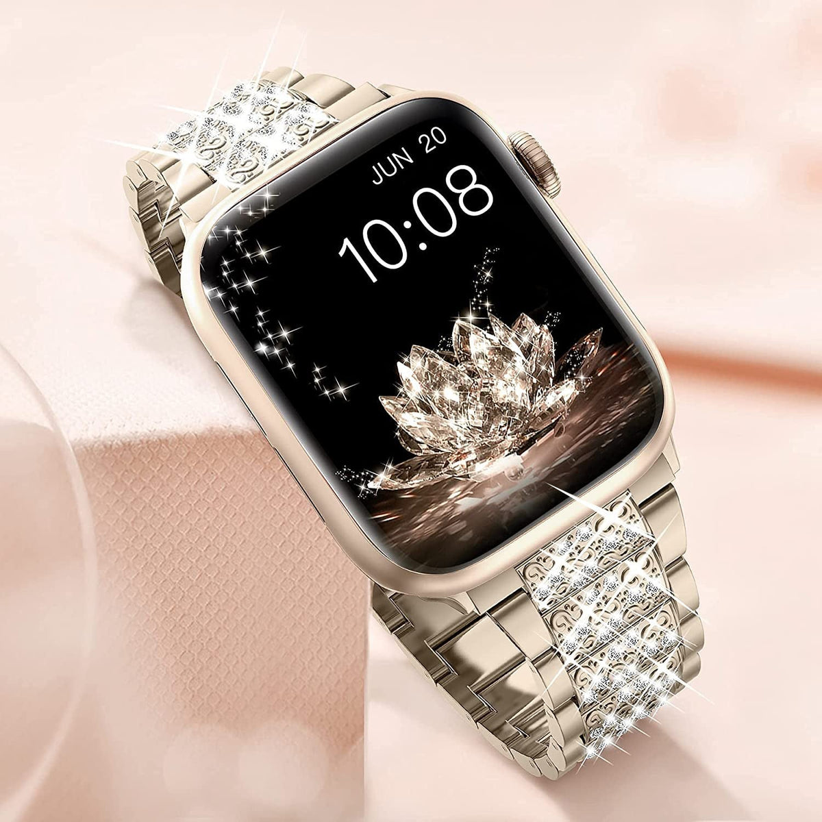 Champagne metal Apple Watch band close-up