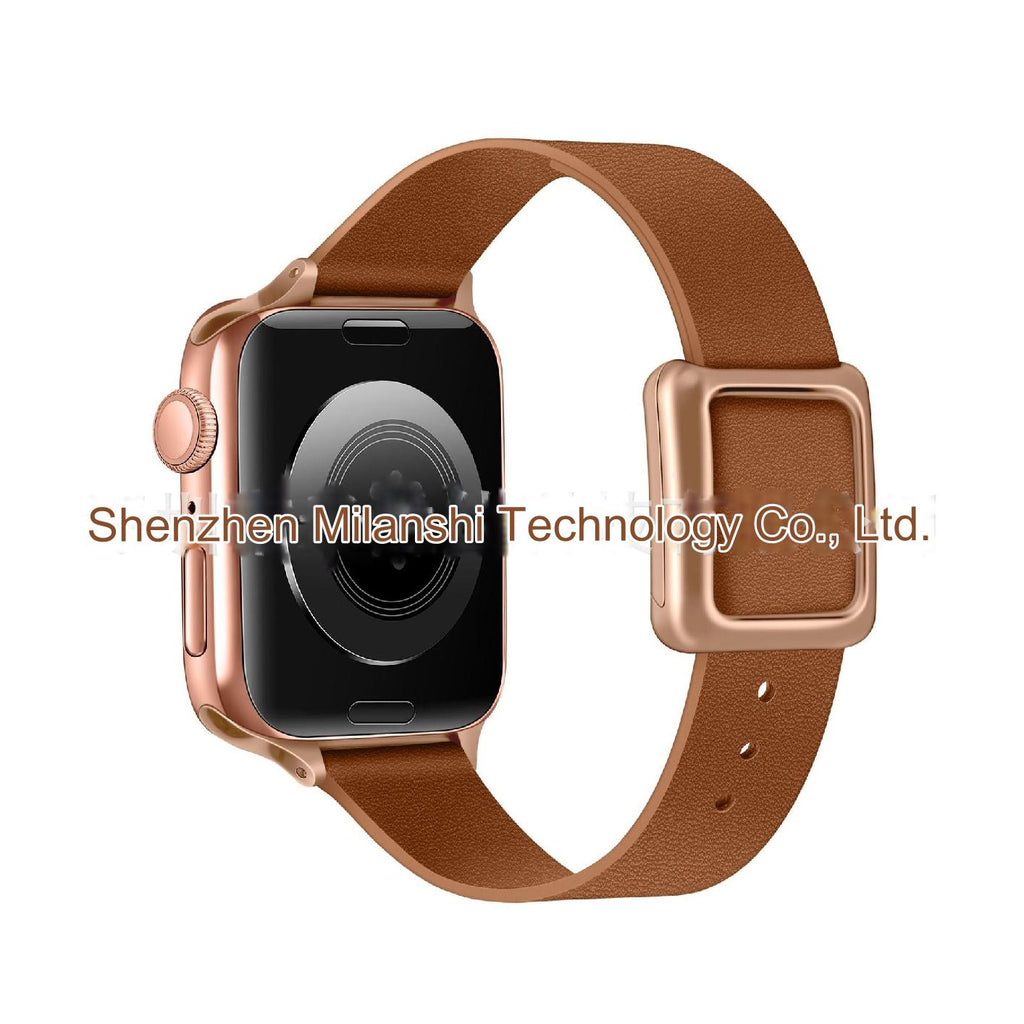Close-up of magnetic closure on leather watch band