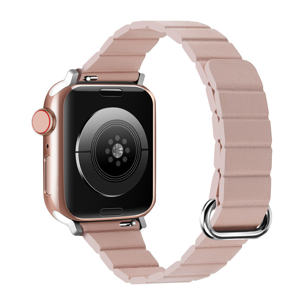 Elegant leather wristband in Rose Gold for Apple Watch