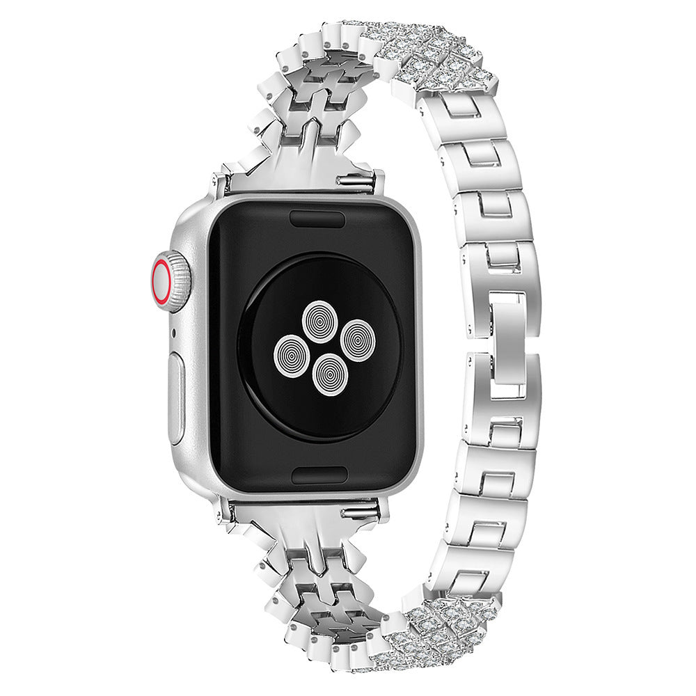 Chic style of diamond-studded watch band on wrist