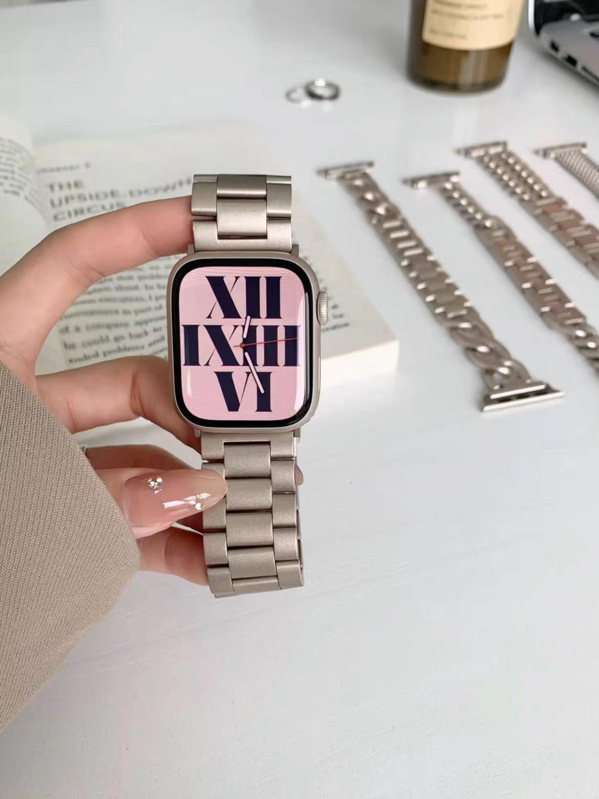 Stylish Starlight Colour Apple Watch Band on wrist