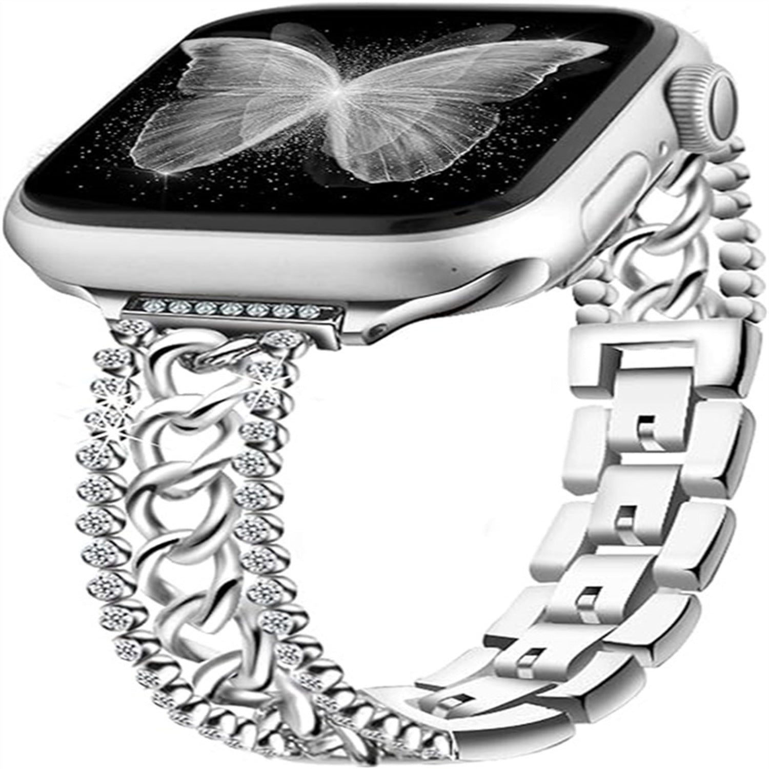 Stylish Diamond Denim Chain Apple Watch Band in silver