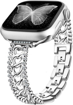 Stylish Diamond Denim Chain Apple Watch Band in rose gold