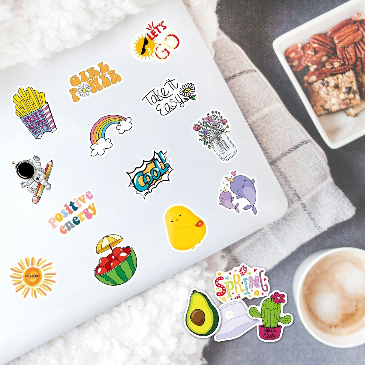 luggage decorated with aesthetic stickers