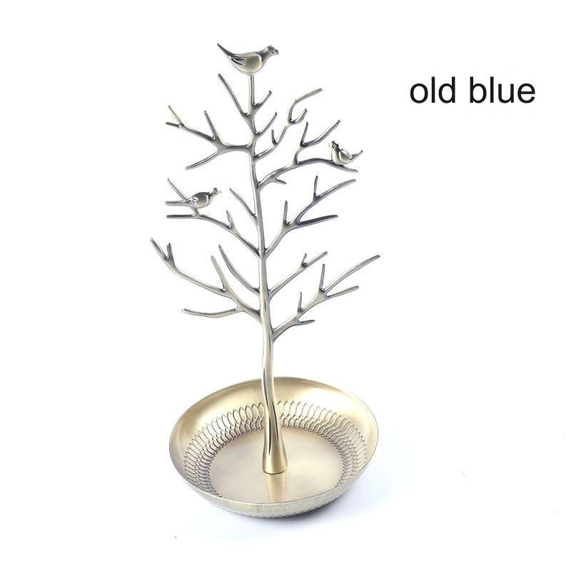 Metallic Tree-Shaped Jewelry Stand with accessories