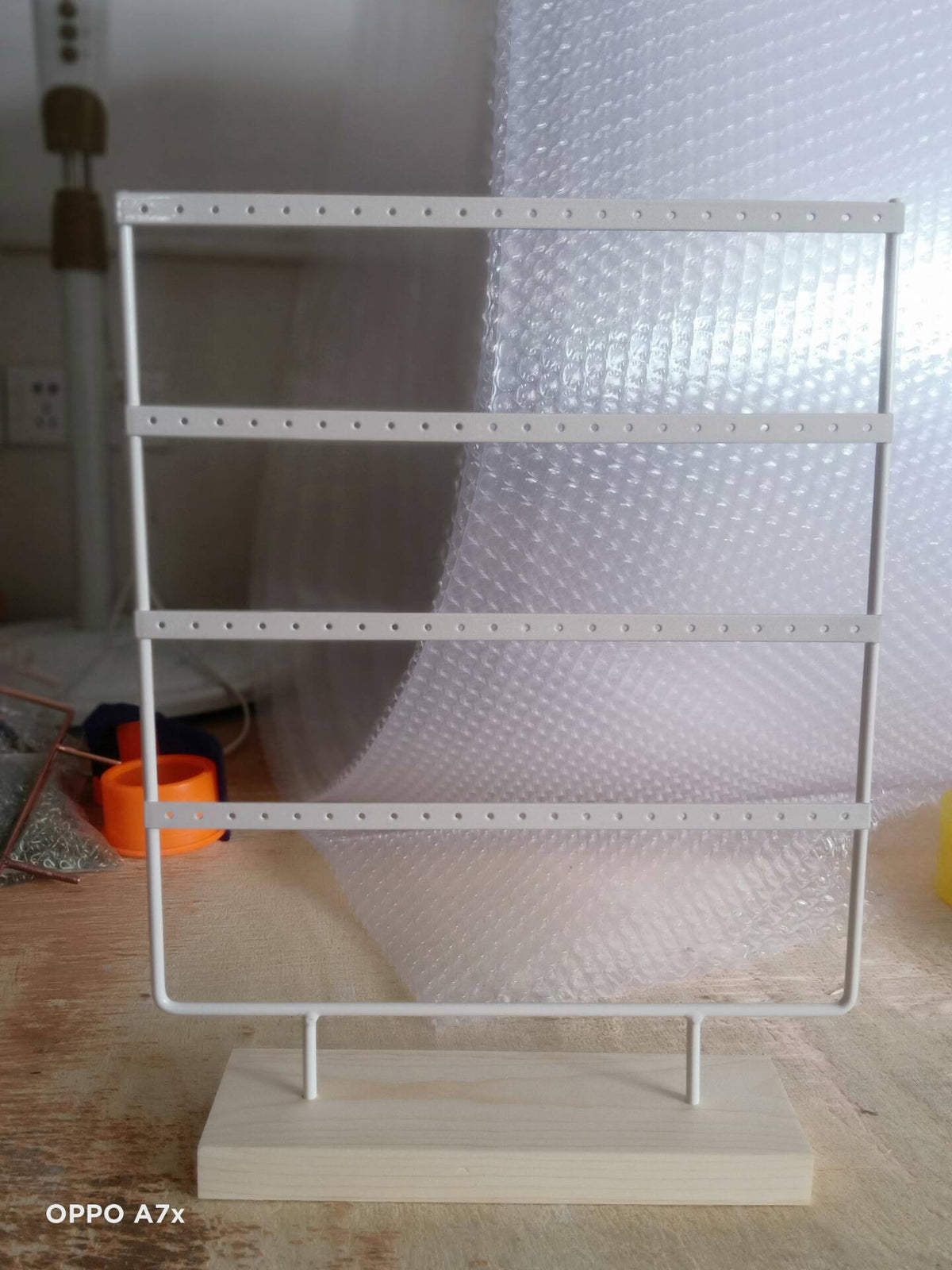 Elegant Multi-Tier Earring Holder on Wooden Base - Image 1