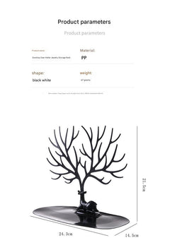 Stylish black and white jewelry tree on home vanity