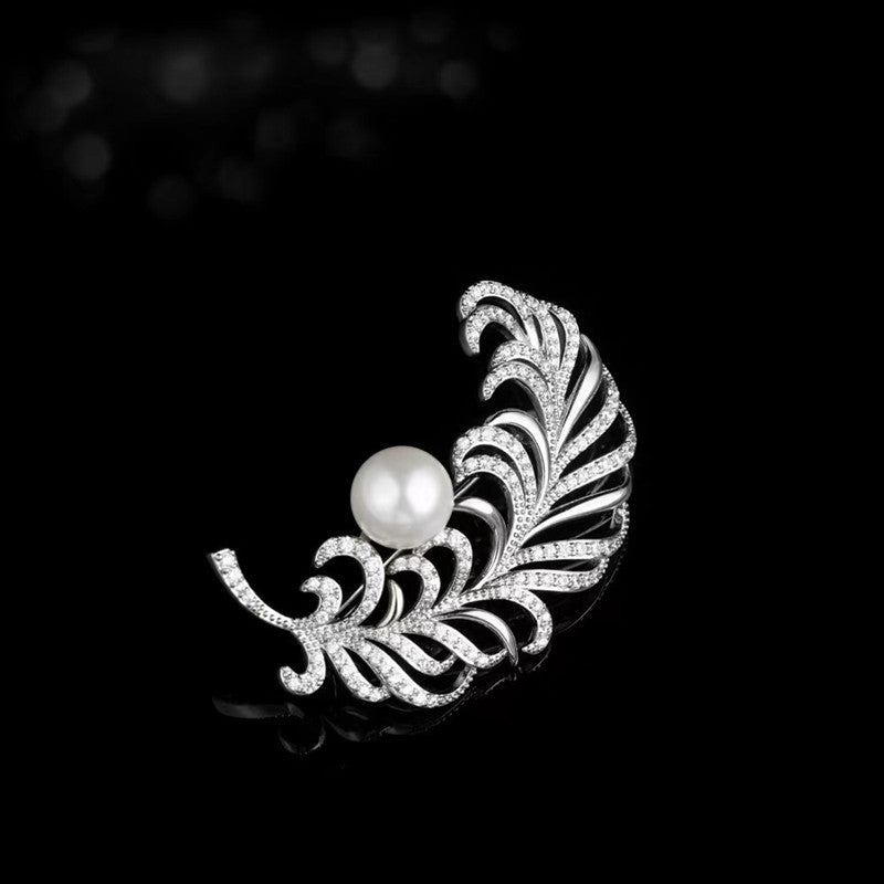 Stylish Feather Brooch on Fashionable Clothing