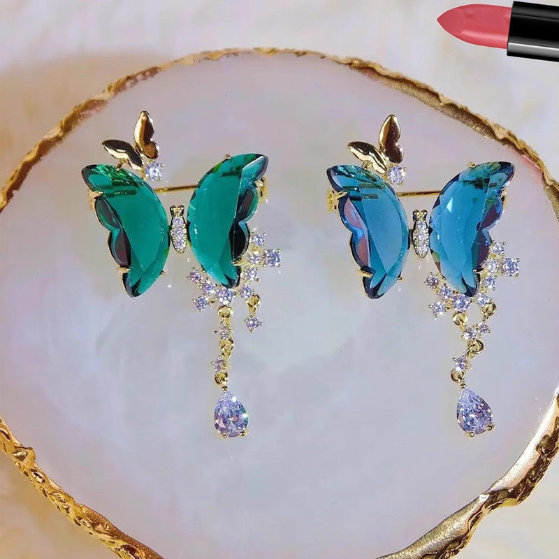 Elegant butterfly brooch with tassels and zircon stones