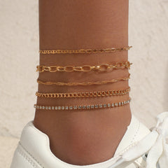 Image of vintage metal snake chain anklet set in gold