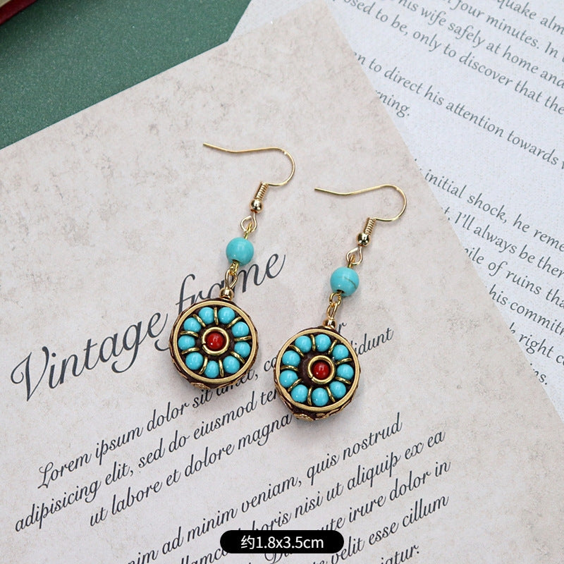 Close-up of handcrafted Nepalese bohemian style earrings