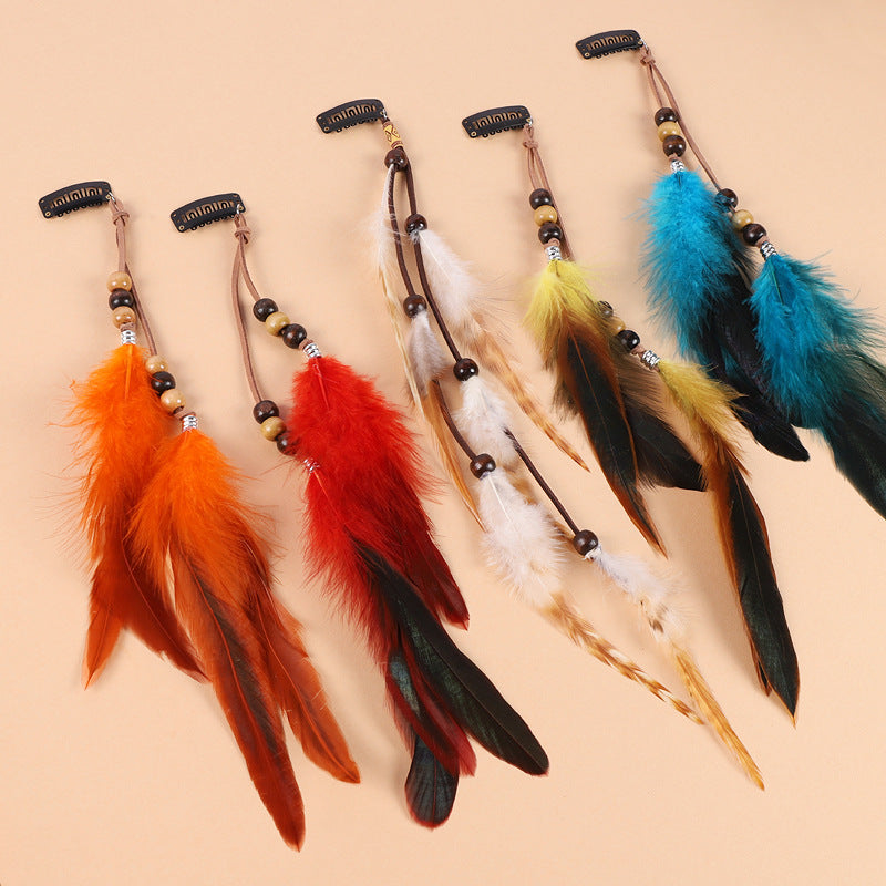 Feather hair clip for women styled on model