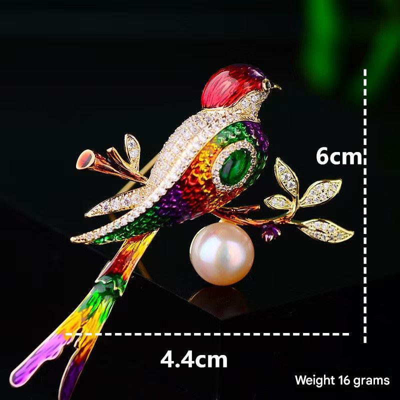 Close-up view of colourful animal brooch
