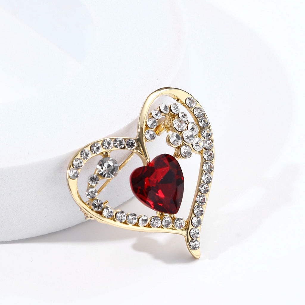 elegant red rhinestone alloy pin on a jacket