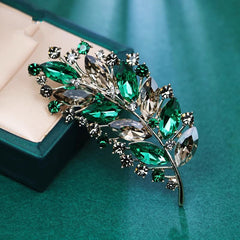 Stylish Vintage Leaf Brooch - Multi-color Crystal Pin 1