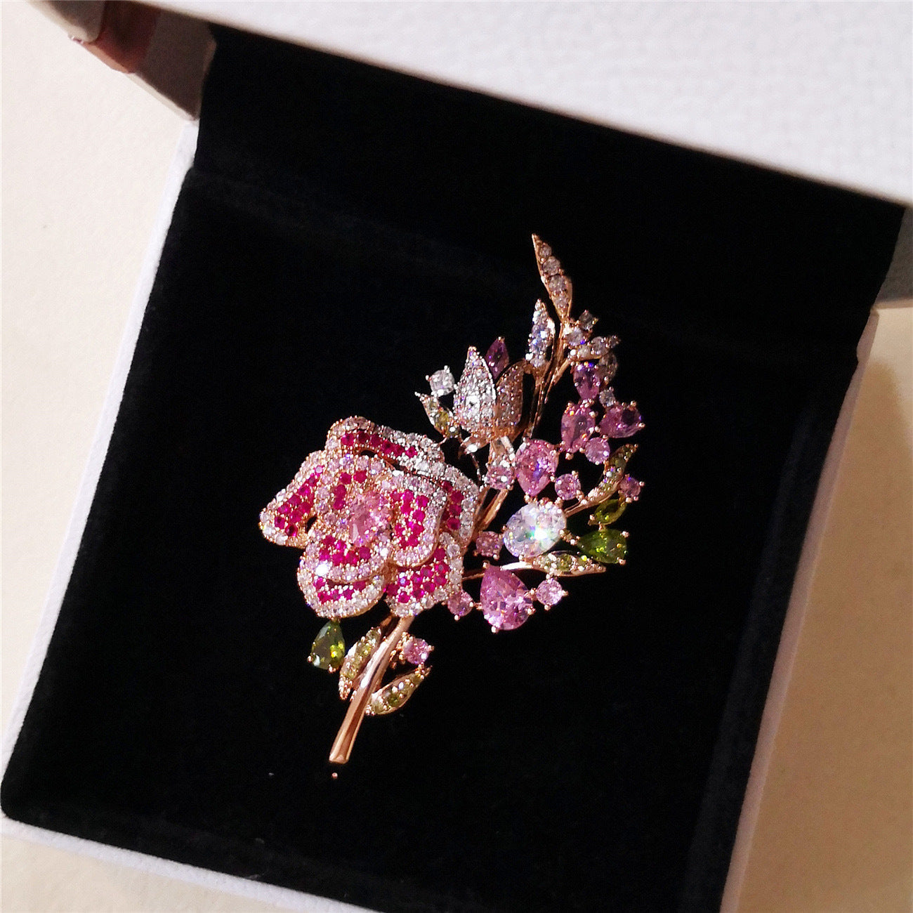 Purple rose brooch elegantly pinned on a coat