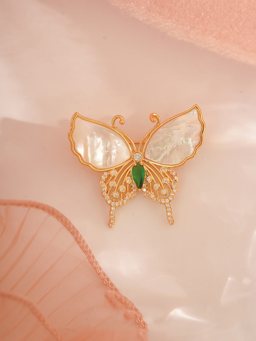 Natural Shell Butterfly Brooch