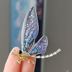 Stylish way to wear a colourful dragonfly brooch