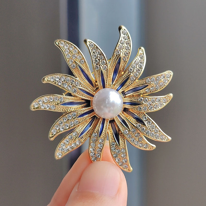 stylish sunflower brooch display on a table