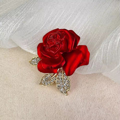 High-Quality Alloy Brooch displaying intricate red rose design