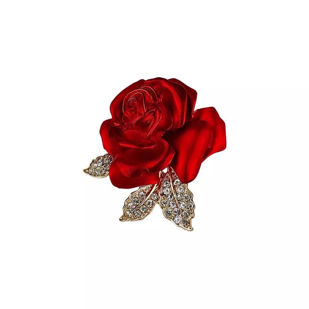 Unique Gift Idea Red Rose Brooch in an elegant setting