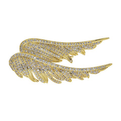 Fashionable woman wearing an angel wings brooch