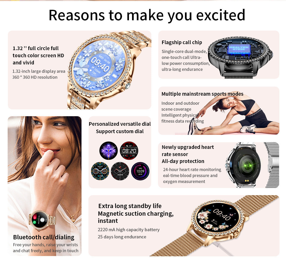 Stylish Bluetooth smartwatch in various colours