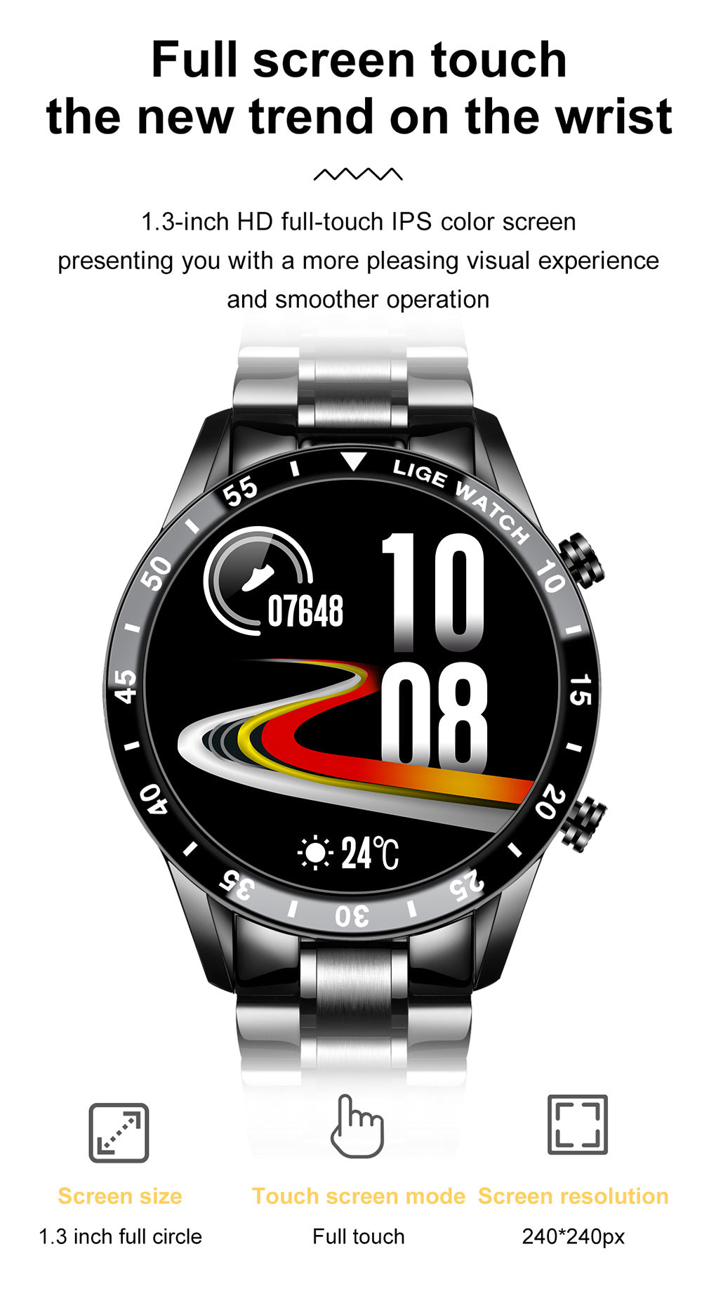 LIGE smartwatch with Bluetooth connectivity
