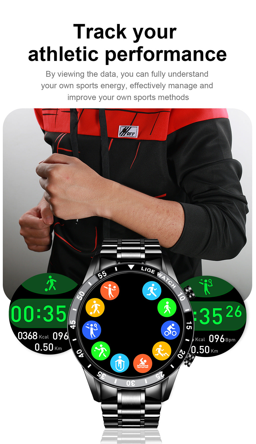 LIGE smartwatch with health tracking
