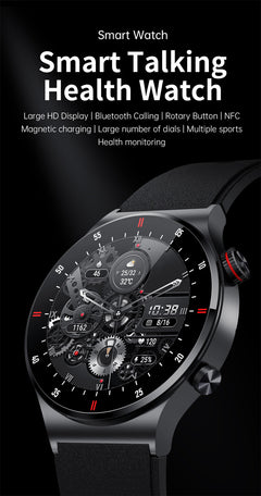 Image of stylish black smartwatch with Bluetooth feature