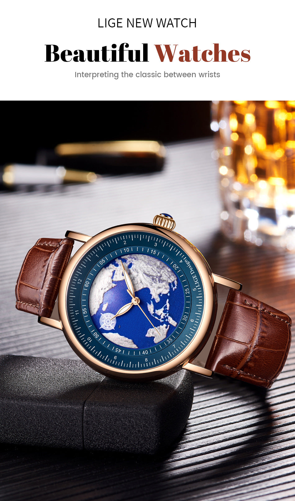 LIGE watch with leather band