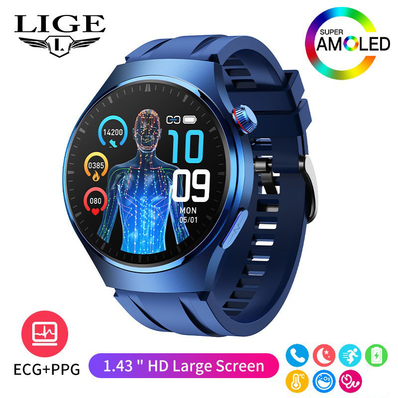 LIGE smartwatch on wrist with features display