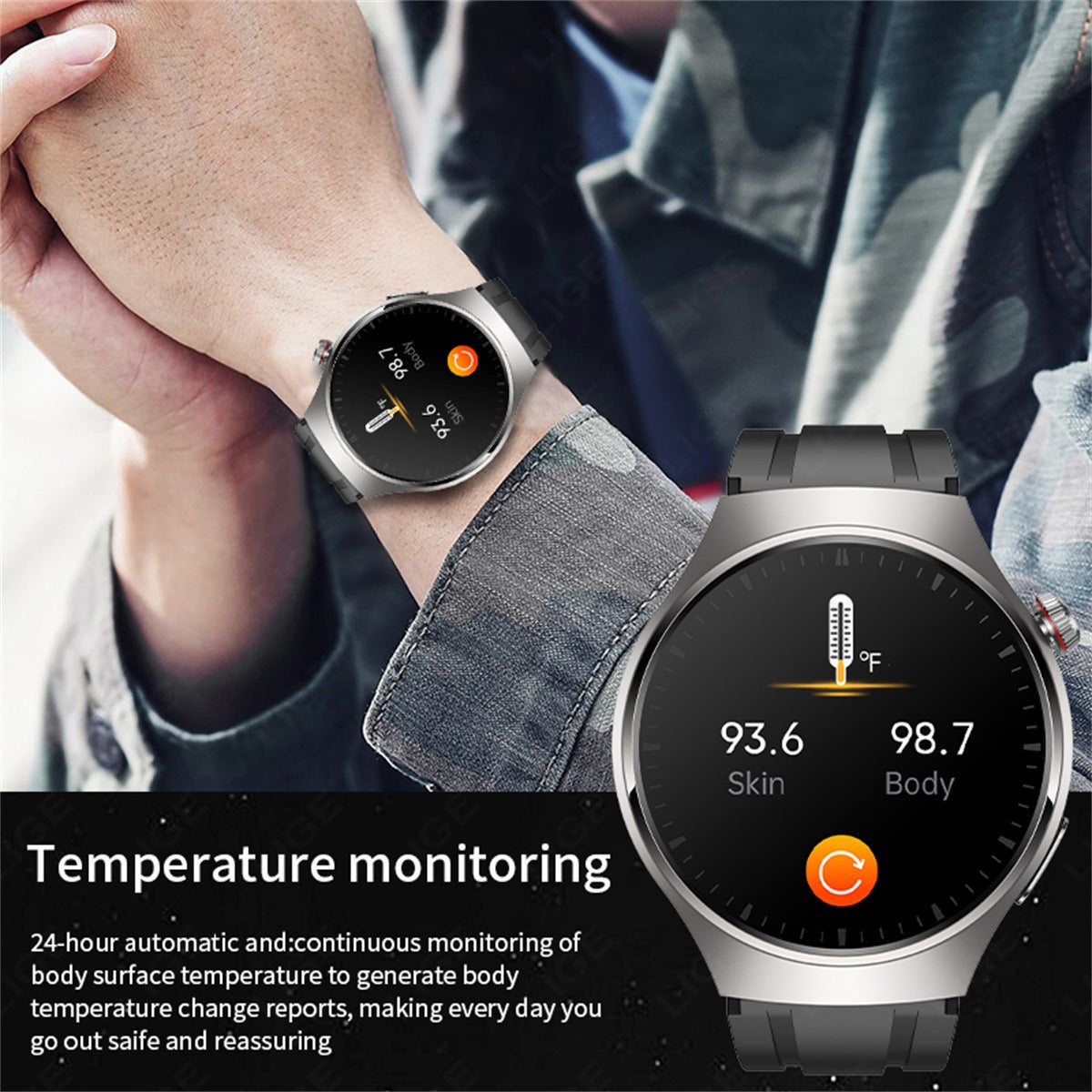 LIGE smartwatch on wrist with features display