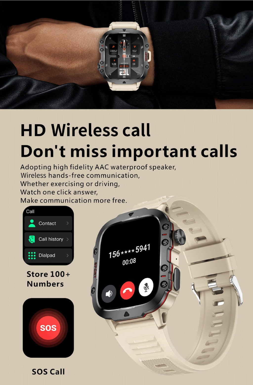Durable waterproof smartwatch for swimming