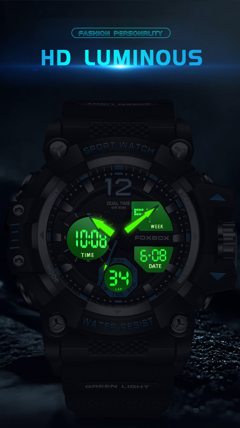 black-blue sport watch for men