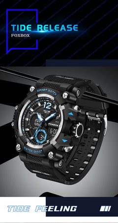 side view of men's dual display sport watch