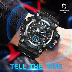side view of men's dual display sport watch