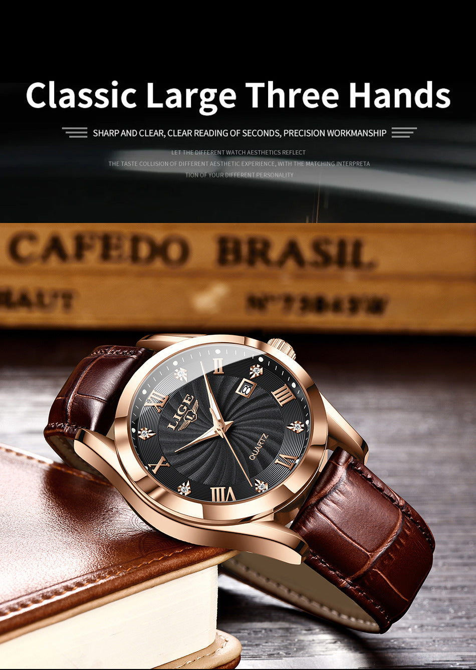Men's quartz watch featuring a calendar function
