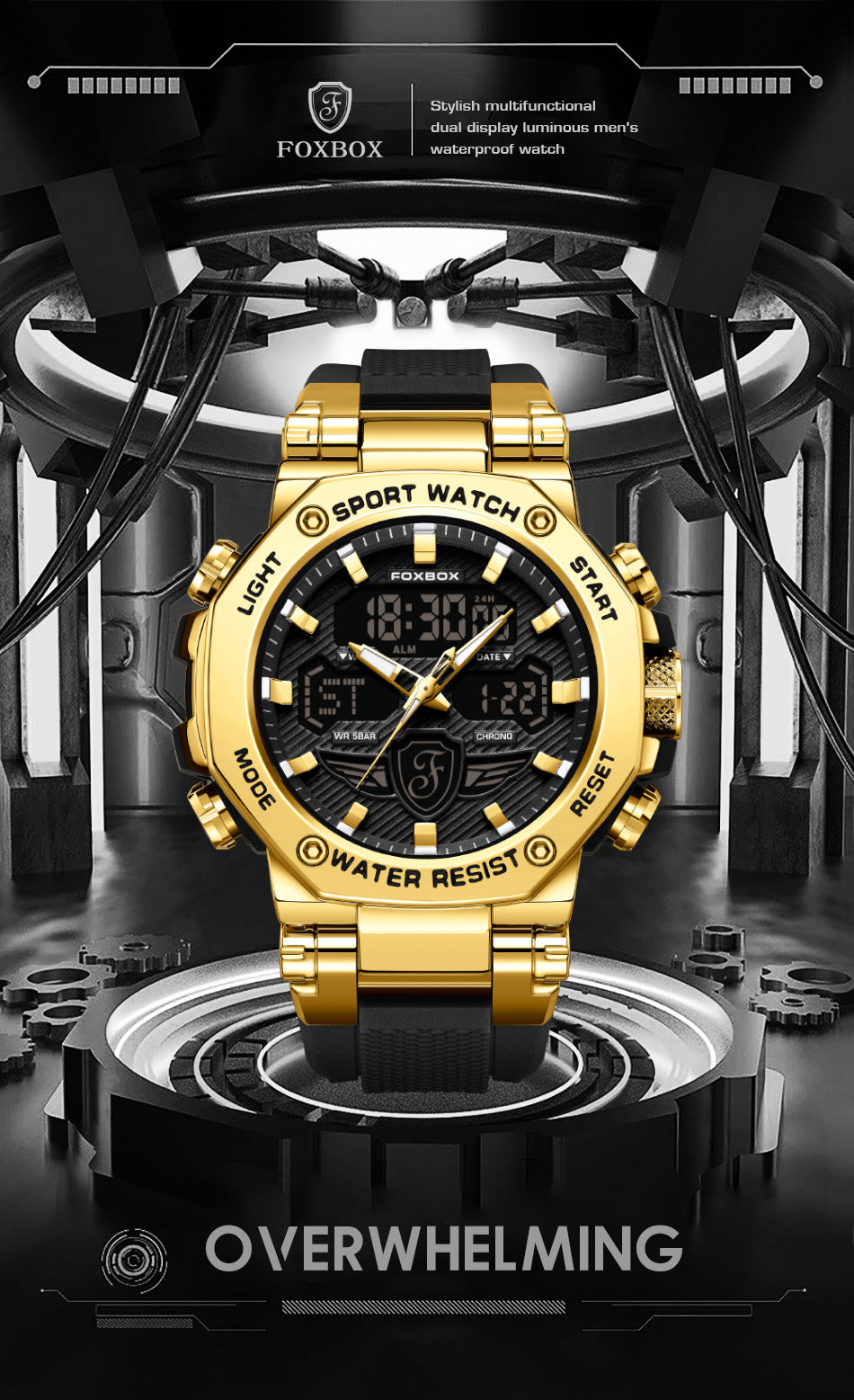 Stylish black sports watch with digital display