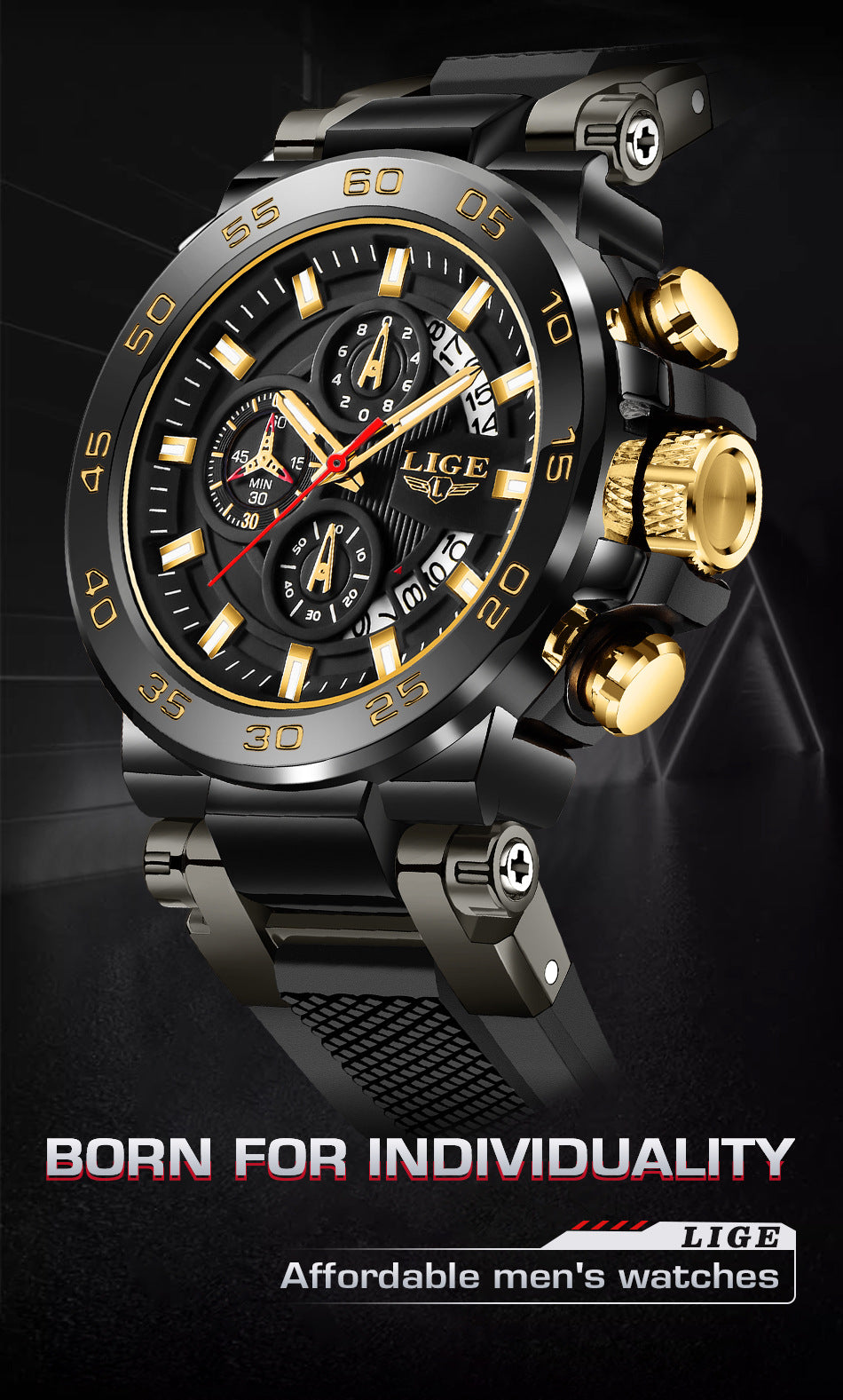 LIGE stylish watch with luminous dial and calendar function