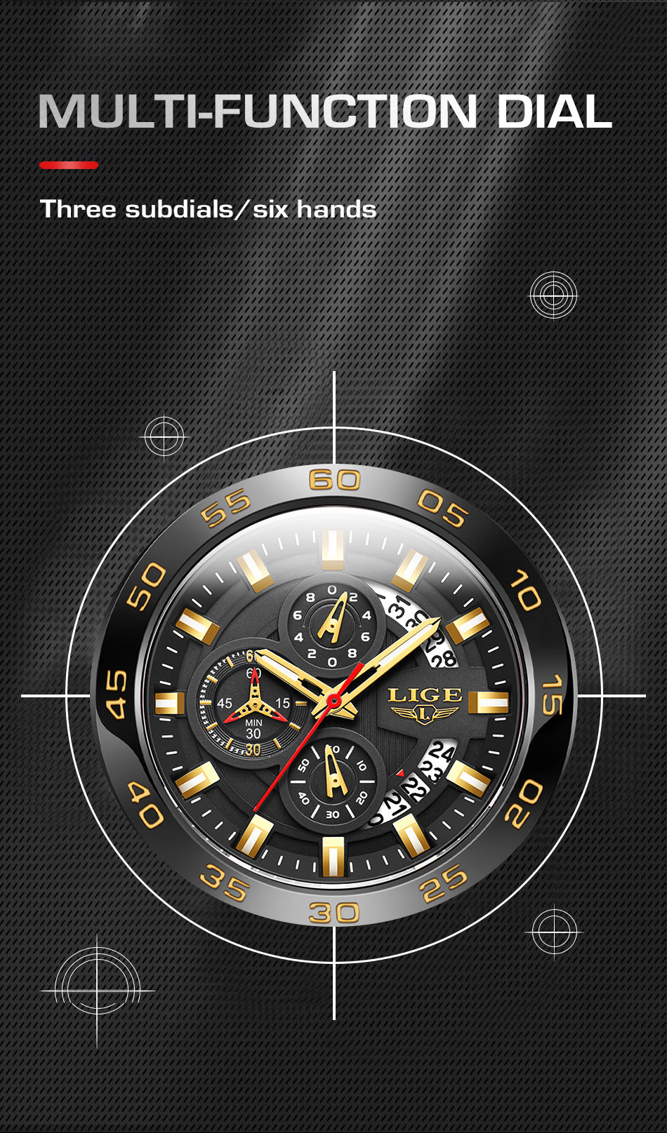 Front view of LIGE stylish quartz watch
