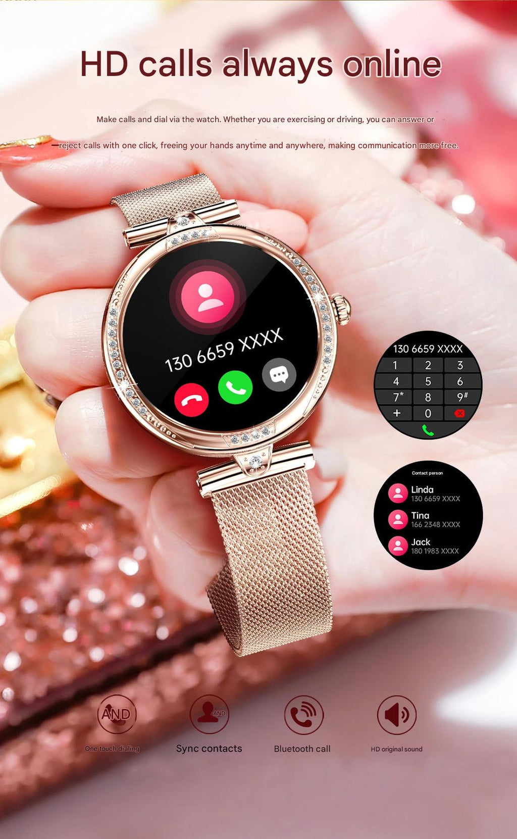 Smart Health Watch with AMOLED display and Bluetooth calling