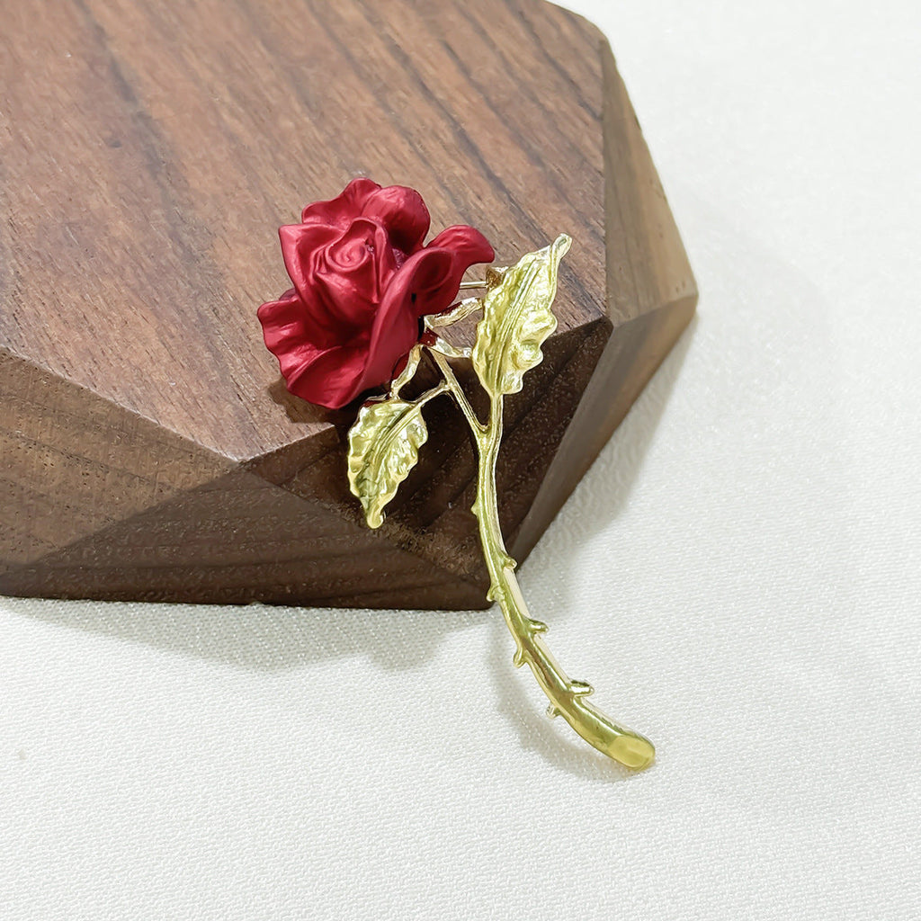 Back of Elegant Red Rose Brooch