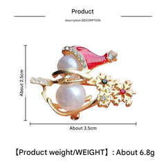 Cute snowman brooch with pearls on white background
